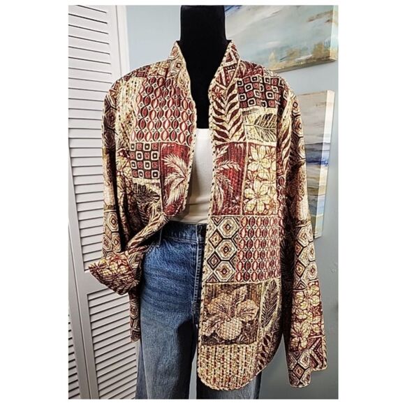 Alfred Dunner Jacket – Reversible Cotton Open Front Patchwork Blazer XL Vintage - Picture 8 of 8